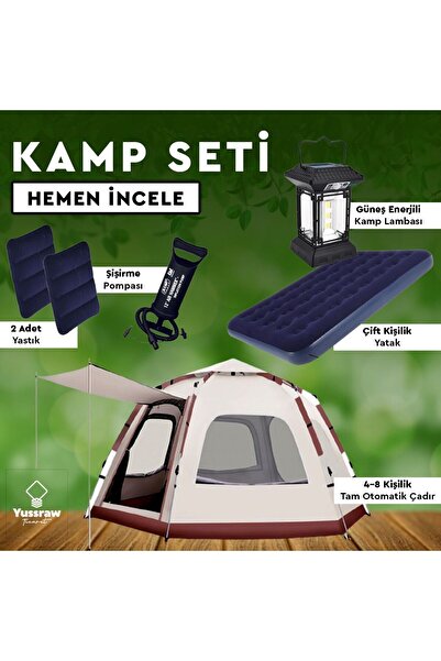 Yussraw 4-8 kişi 6 gen  taşınabilir otomatik çadır ve seti yatak_kamplambası_...