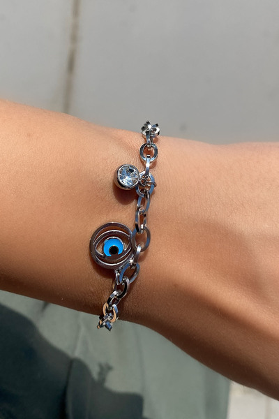 TAKIŞTIR Silver Color Mixed Figured Steel Bracelet