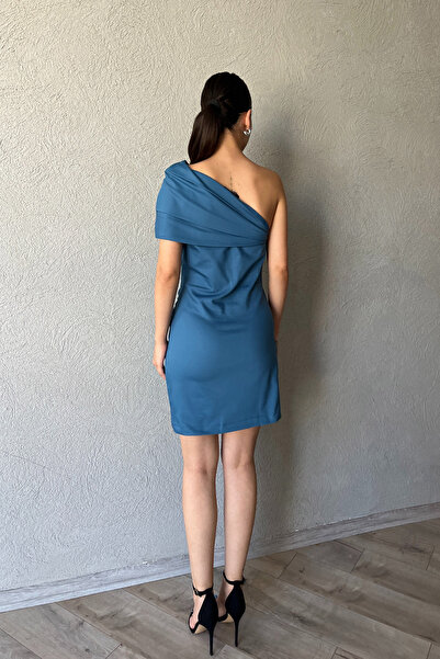 Seda Yalçın Atelier Коротке плаття з одним плечем кольору індиго