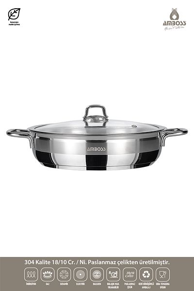 Amboss Saphire 24 Cm Flat Pot - With Glass Lid