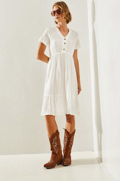 Bianco Lucci V-nyakú Muslin Basic ruha - rövid ujjú 2282 60251464