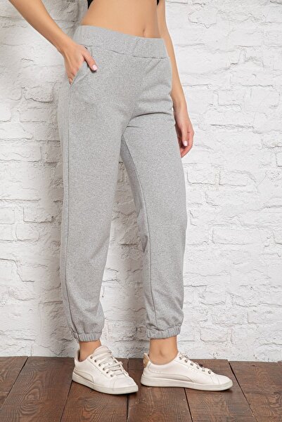 MyBen Γυναικεία γκρι Melange Pocket Λεπτομερής αθλητική φόρμα στο κάτω μέρος Slm047