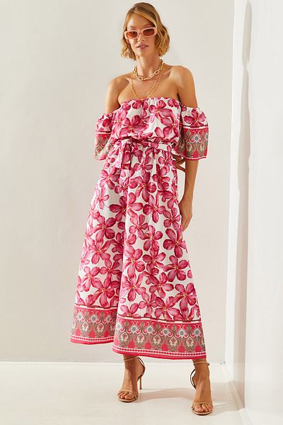 Bianco Lucci Rochie midi de damă cu imprimeu floral - Detaliu curea, Model 22252 60251628