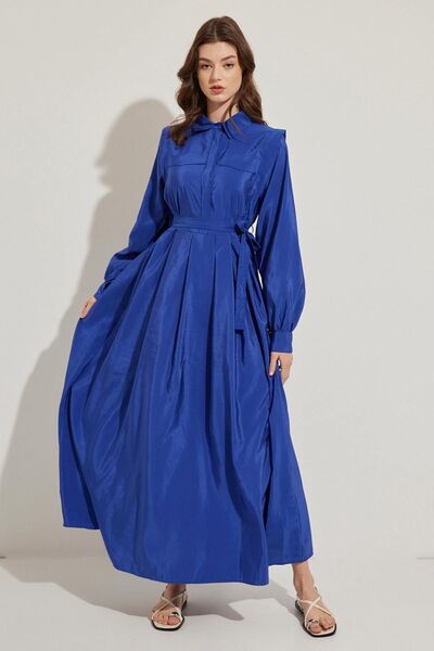 Hooopstore فستان بتفاصيل مطوي - ساكس بلو