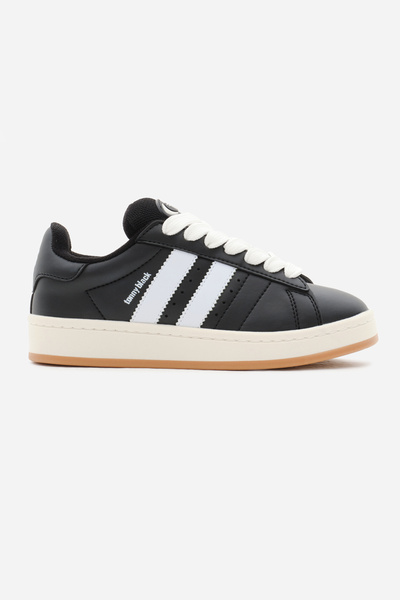 Tonny Black Schwarz-weiße Thermosohle - Gestreifte und geschnürte Damen-Sportschuhe