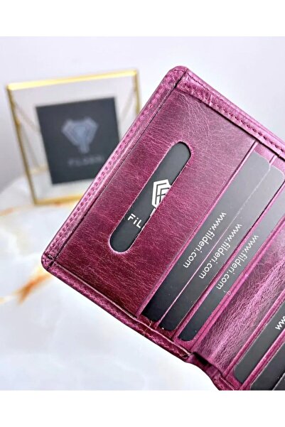 Fil Deri Genuine Leather Women's Wallet Card Holder Cash Compartment Cherry Color 2004