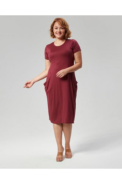 SENTEX rochie de dama burgundy cu buzunar cu maneca scurta