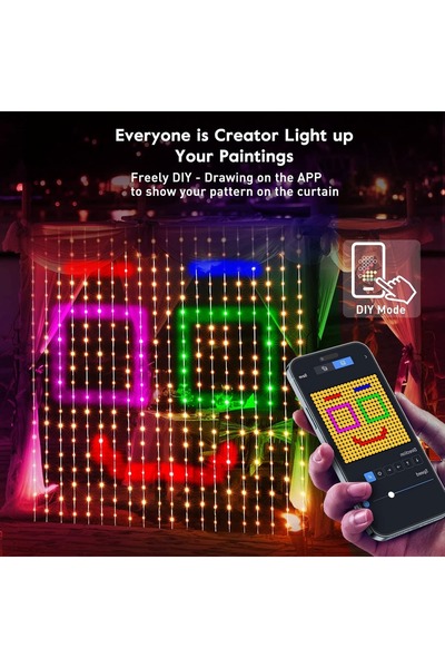 gaman Akıllı Perde Led Işık Animasyonlu Renkli Kumandalı Bluetooth Parti Eğle...