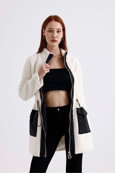 DOLCEBELLA Kadın Ekru/black Reglan Kollu Ekru-Black Şişme Mont