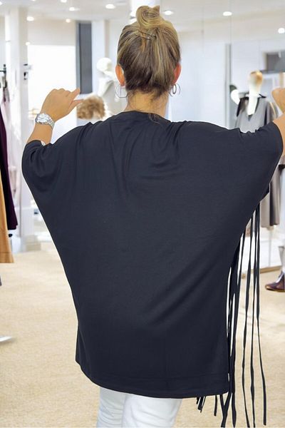yagmurberen Tassel Detail Bat Wing Asymmetric Cut Large Size Bluz Tunic Tee