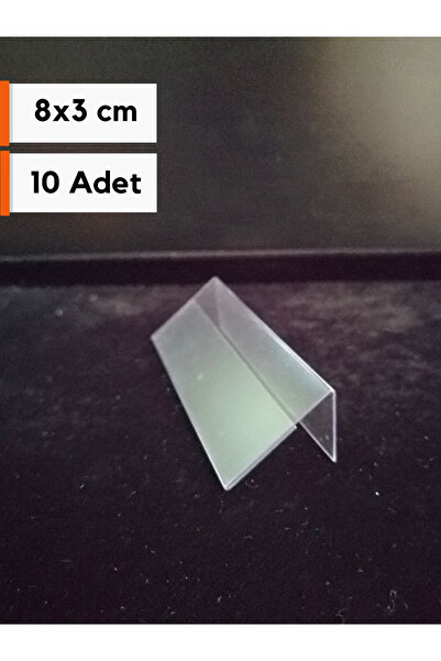 Şeffaf Etiket 10 Adet PVC Etiketlik Ürün Önü İsimlik 8x3 cm Açılı Ürün Tanıtı...