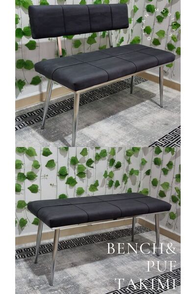 ÖZCAN METAL Krom Metal Ayaklı Bench Sırtlı Mutfak Salon Antre Yatak Odası Puf Bank Oturak Takımı