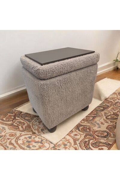 pufftable sehpa puf sandık bir arada gri teddy kumaş oturma odası ,yatak odas...