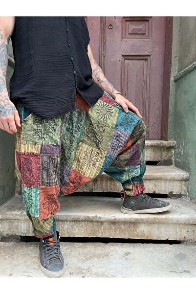 Bohoyasam Unisex Nepal Patchwork Pantolon, Salaş Pantolon, Rahat Pantolon, Renkli Şalvar,Festival Şalvar