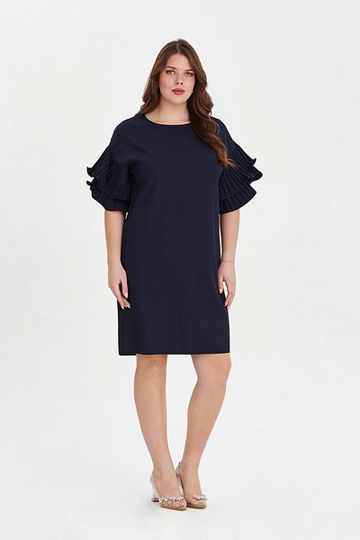 EVEN plus size فستان متوسط الطول بأكمام واسعة باللون الأزرق الداكن