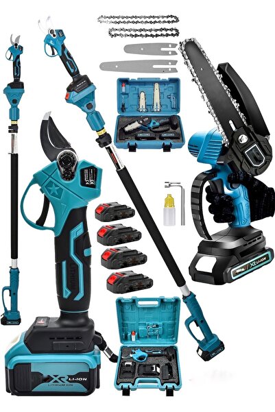 SCHUTZENGER Alman 598 Vf 2 Li Set 4 Akülü Şarjlı Ağaç Dal Kesme Budama Makası...