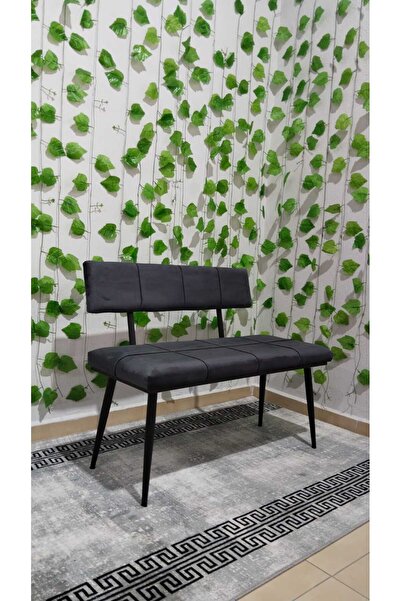 ÖZCAN METAL Siyah Metal Ayaklı Bench Sırtlı Mutfak Salon Antre Yatak Odası Puf Bank Oturak Takımı