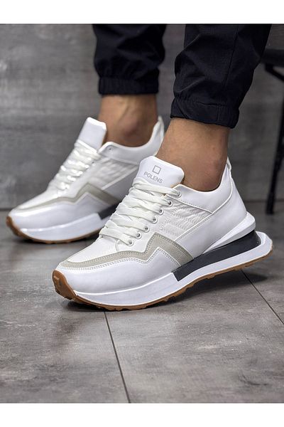POLENS White Leather Flexible Orthopedic Men's Sports Shoes