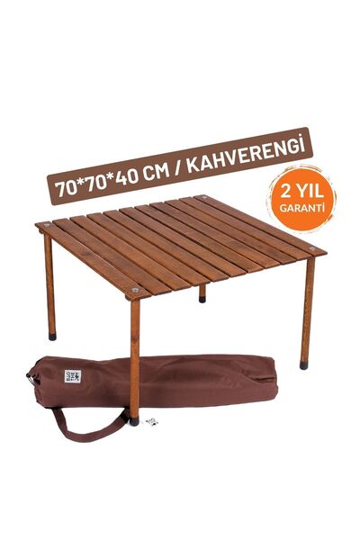 Bag The Joy 70x70x40 cm Ahşap Katlanır Rulo Kamp Masası | Piknik, Bahçe ve Ba...