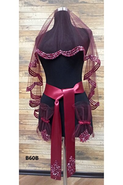 Gürlek Home Set voal de mireasa rosu - voal de henna brodat cu perle si paiete