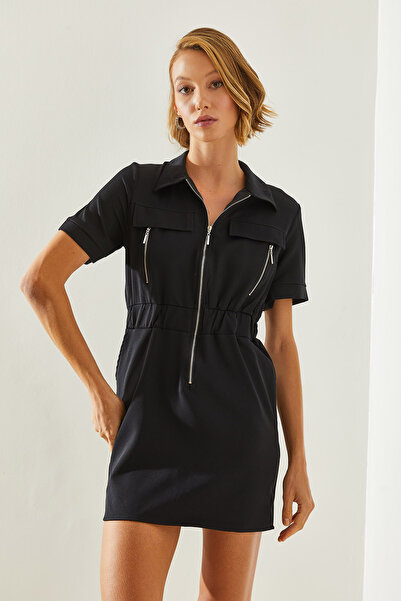 Bianco Lucci Košilový límec se zipem a kapsou Dámské šaty s krátkým rukávem - 21332 60251620