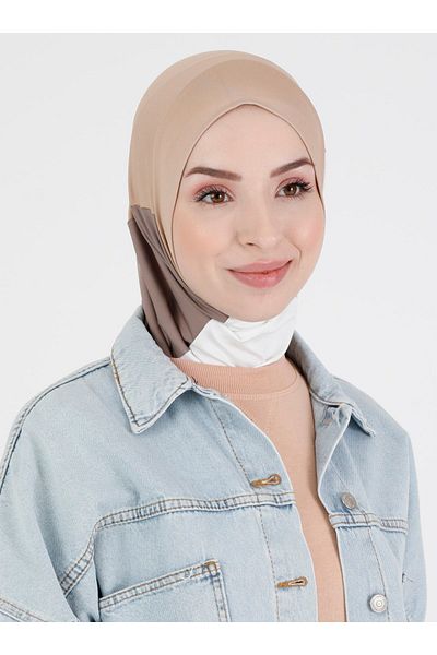 Ecardin Premium Colored Sports Hijab - Comfortable Ready Hijab - Beige Cream Mink