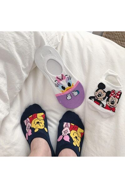 Meguca Socks Дамски комплект невидими маратонки с цветни герои, 5 чифта чорапи