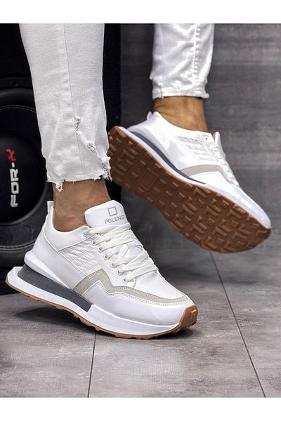 POLENS White Leather Flexible Orthopedic Men's Sports Shoes