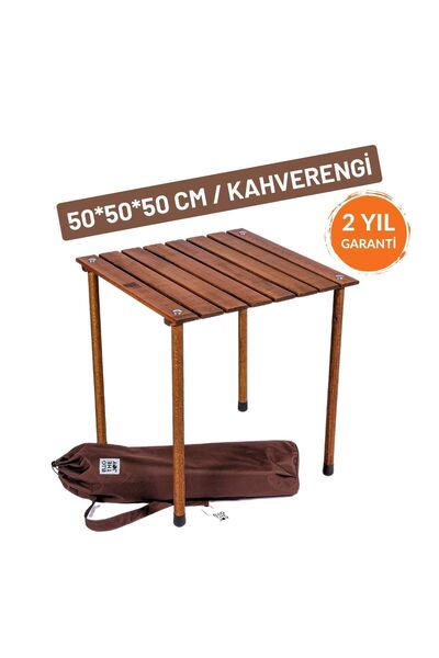 Bag The Joy 50x50x50 cm Ahşap Katlanır Rulo Kamp Masası | Piknik, Bahçe ve Ba...