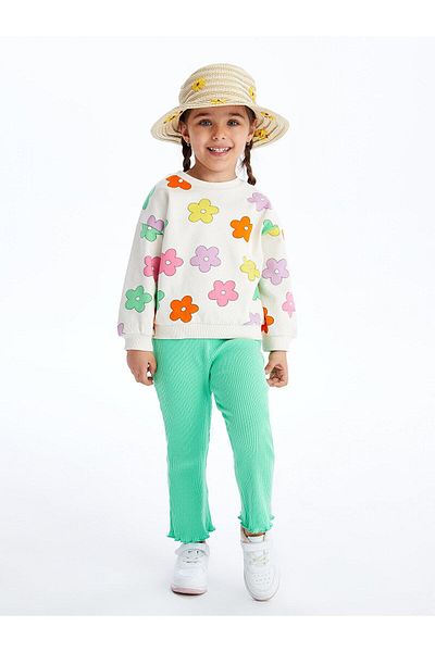 LC Waikiki LCW Baby - Crew Neck Printed Sweatshirt and Leggings for Baby Girl 2 Pieces Set