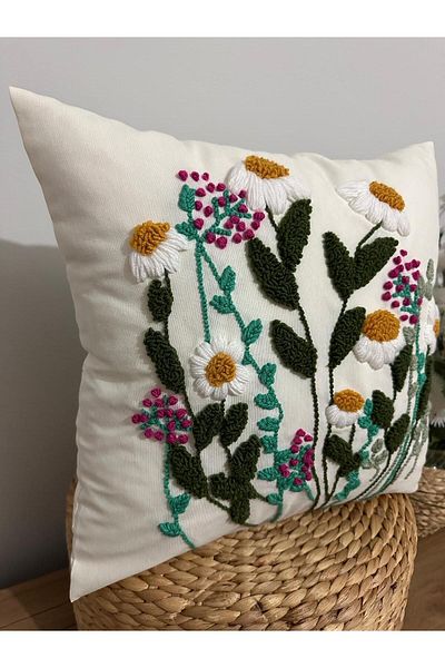 punchatolyem Pearl Flower Model Panch Punch Handmade - 100% Ecru Color, 43x43 Large