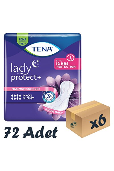 TENA Lady Maxi Night, Kadın Gece Mesane Pedi, 8 Damla, 12’li 6 Paket 72 Adet