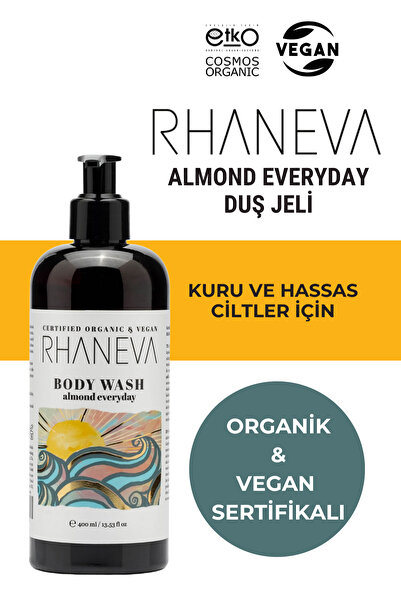 RHANEVA Almond Everyday Duş Jeli, Kuru ve Hassas Ciltler için, Organik ve Veg...
