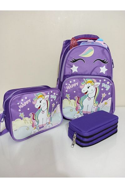 Alanç Gift Set rucsac de lux pentru școală primară pentru fete de culoare roz cu suport ortopedic pentru spate și suport pentru creion