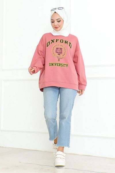 Bestenur Oxford Printed 1100 Model Dried Rose Tunic Shirt