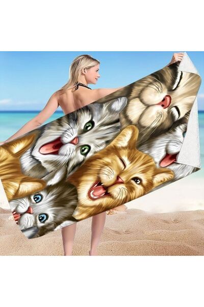 Elmas Dizayn 80*150 cm Digital Printed Beach and Bath Towel - Brown, White an...