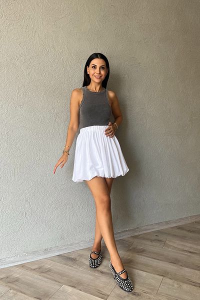 Seda Yalçın Atelier Fusta mini albă cu decuparea balonului