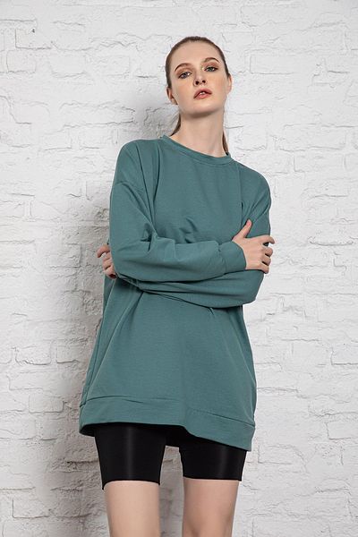 MyBen Unisex Long Sleeve Two Thread Leaf Green Oversize Sweatshirt Irf060