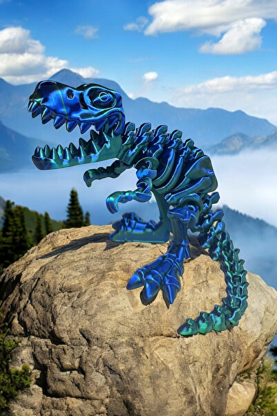 MooieBaby's Sevimli İskelet Trex - Hareketli Organik Oyuncak - 3D Baskı - Dinazor-Mavi-Yeşil