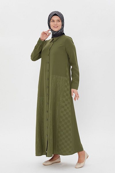 Puane Solid color jacquard buttoned dress