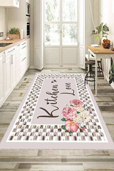 Viva Home Vizon Kaymaz Tabanlı Kitchen Love Mutfak Halısı Yolluk VH095