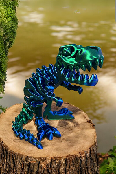 MooieBaby's Sevimli İskelet Trex - Hareketli Organik Oyuncak - 3D Baskı - Dinazor-Mavi-Yeşil