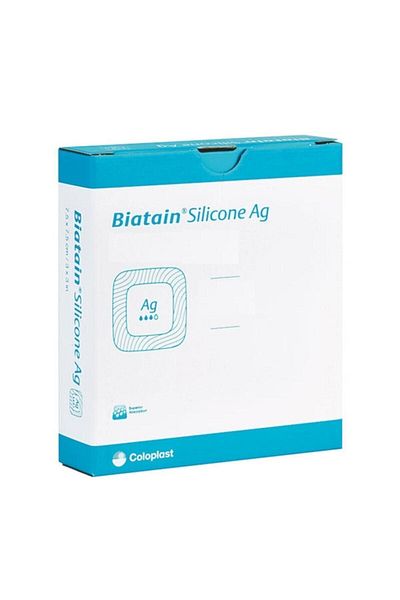 Coloplast (5 Pieces) 39639 Biatain Silicone Ag 15x15cm Silver Adhesive Silicone Sparkling Wound Cover