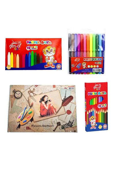 Gen-Of Set of 12 Dry Paints+pastel Paints+felted Pens - Painting Notebook 35x50