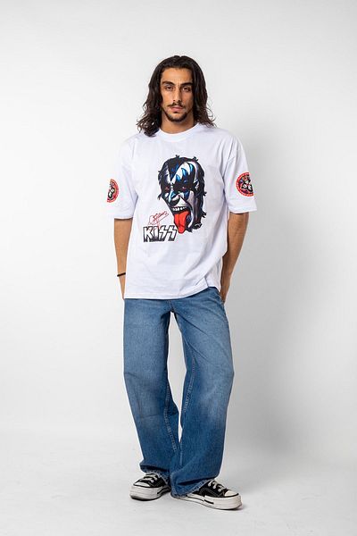 Sekizbiraltı Tricou oversize alb unisex cu imprimeu Rock And Roll - Kıss 24/1