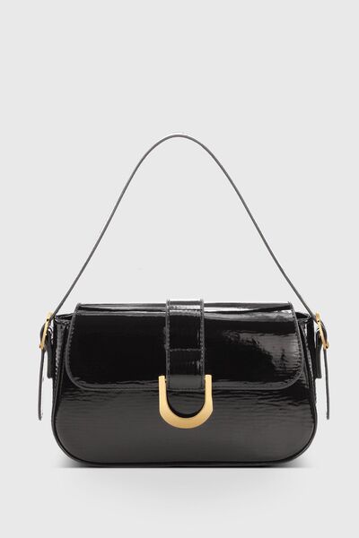 Housebags Black Patent Leather Bag - Adjustable Strap, Magnet and Zipper, Hand-shoulder 263