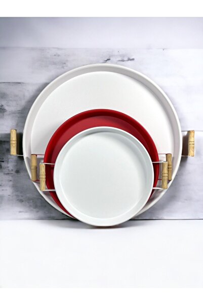 hemlife Set of 3 (51, 37, 30 CM) Metal Tray with Wooden Handles, Tea Tray, Coffee Tray, Presentation Tray