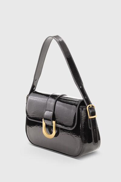 Housebags Black Patent Leather Bag - Adjustable Strap, Magnet and Zipper, Hand-shoulder 263
