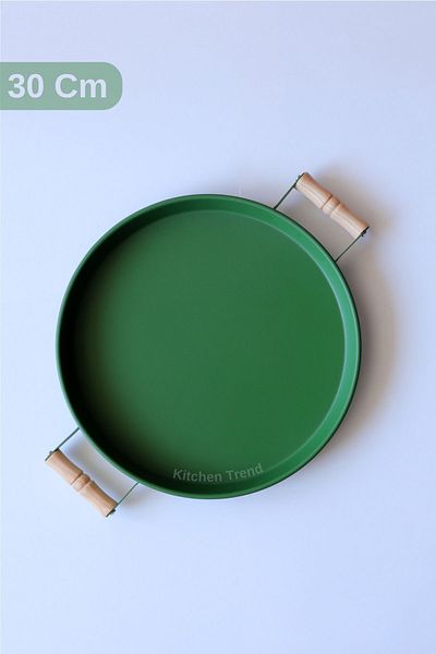 kitchen trend 3 Piece 45white, 37black, 30green Metal Tray with Wooden Handles Tea Tray Presentation Tray Set