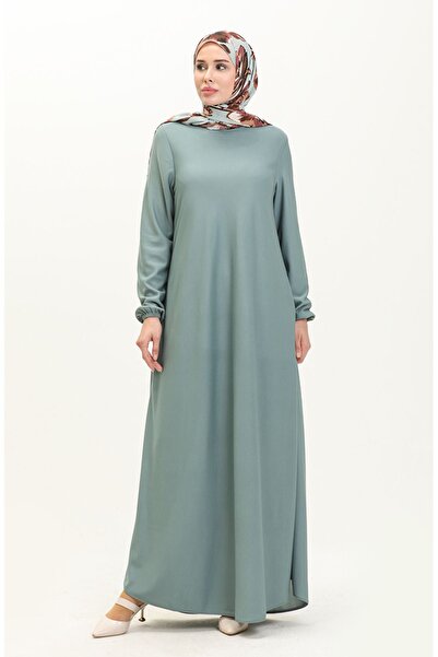sefamerve فستان بأكمام مطاطية باللون الأخضر - 7777-03